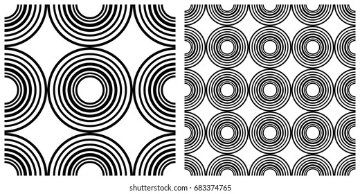 seamless background of circle  on transparent background. Left is single pattern . Right is assembly of four patterns

