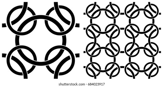 seamless background of circle  on transparent background. Left is single pattern . Right is assembly of four patterns
