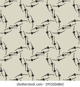 Seamless background from circles and herbs. Abstract geometric ornament made in handmade style. Design for textiles, paper, packaging, bedding made from colorful doodle elements. Vector illustration