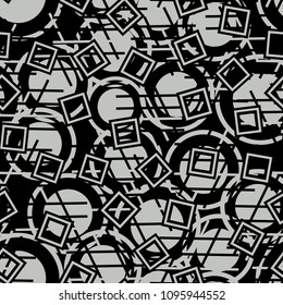 Seamless background with circles and squares. Grunge.