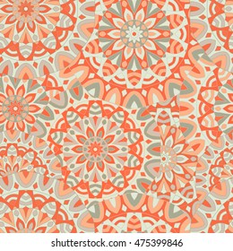 Seamless background with circular symmetrical mandalas. Ethnic pattern in Greek, Turkish, Islamic style.