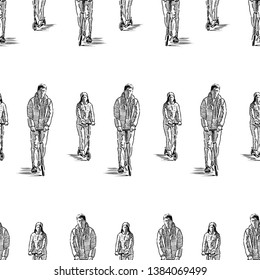 Seamless background of citizens riding on the scooters