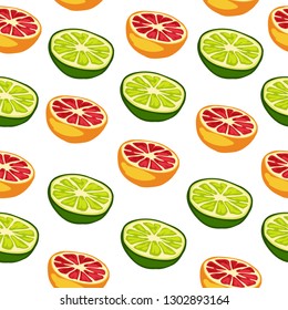 Seamless background with citrus fruits grapefruit, lime
