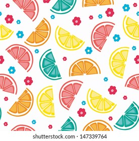Seamless background with citrus fruits. Vector illustration.
