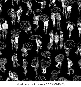 Seamless background of city dwellers sketches