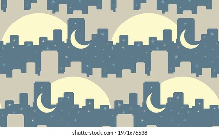 The seamless background with a city and moon.
