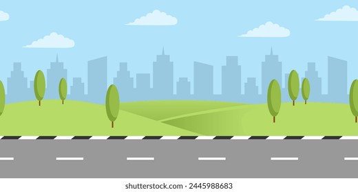 seamless background of city road vector illustration. flat vector