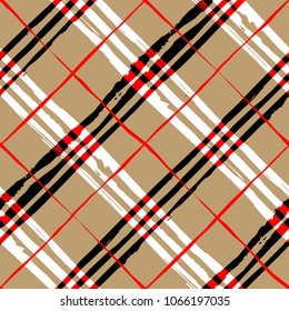 Seamless background. Classic abstract diagonal plaid pattern in grunge style. Vector image.