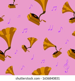 seamless background, classical music player, abstract and simple style