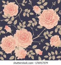 Seamless background with climbing roses. Floral vector pattern.