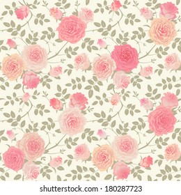 Seamless background with climbing roses. Floral vector pattern.