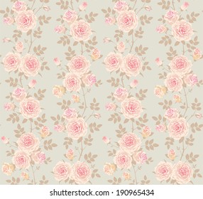 Seamless background with climbing roses. Floral vector pattern.