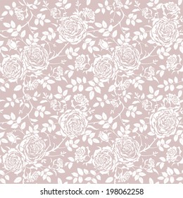 Seamless background with climbing roses. Floral vector monochromatic pattern.