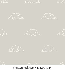 Seamless background cloud gender neutral baby pattern. Simple whimsical minimal earthy 2 tone color. Kids nursery wallpaper or boho cartoon animal fashion all over print.