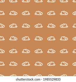 Seamless background cloud gender neutral pattern. Whimsical minimal earthy 2 tone color. kids nursery wallpaper or boho cartoon sky fashion all over print.