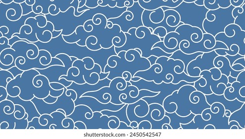 Seamless background with clouds in chinese style, cloudy sky pattern, vector