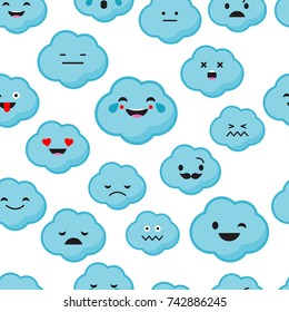 Seamless background with Clouds emotions. Cute cartoon. Vector illustration. Textile rapport.