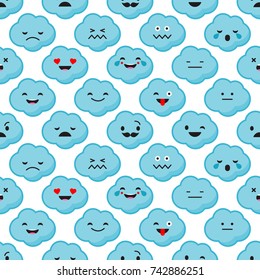 Seamless background with Clouds emotions. Cute cartoon. Vector illustration. Textile rapport.