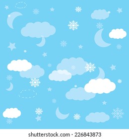 seamless background with clouds, moon. Christmas , Great for Greeting Cards, gift wrap, surface textures. See my folio for matching patterns in this set and for vector version
