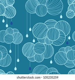 Seamless background with clouds with rain in sky, pattern for design, vector