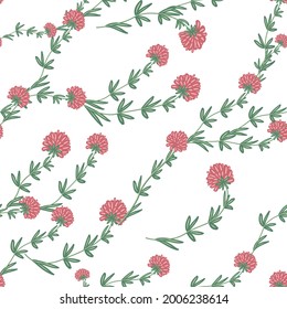 Seamless background of clover flowers, herbs and leaves