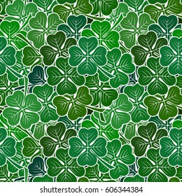 Seamless Background with Clover Leaves, Tile Pattern with Green Pictogram Plants. Vector