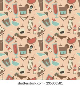 seamless background with cocktails, decoration for cocktail party in retro style, vector illustration