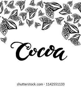 Seamless background with cocoa beans. Cute doodle illustration.