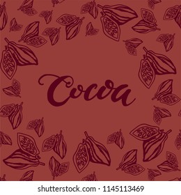 Seamless background with cocoa beans. Cute doodle illustration.