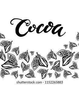 Seamless background with cocoa beans. Cute doodle illustration.