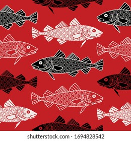 seamless background with codfish, vector design