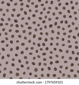 Seamless background with coffee beans. Brown, well-roasted coffee halves. Appetizing and aromatic colors. For textiles, packaging, cafes and restaurants.