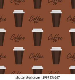 Seamless background with coffee beans and cups. Vector illustration.