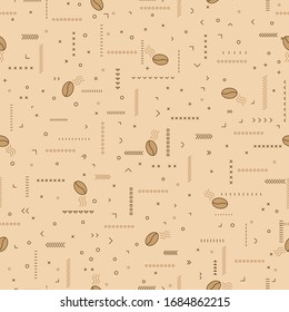 Seamless background with coffee beans. Vector illustration on a nice light beige background. For wrapping paper, wallpaper, fabrics, backgrounds.