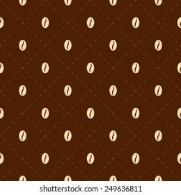 Seamless background with coffee grains, dashed lines 