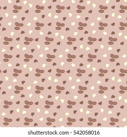 Seamless background with coffee grains and hearts