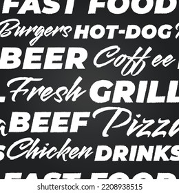 Seamless background with coffee tags for fast food design. A pattern from the fast food label. 