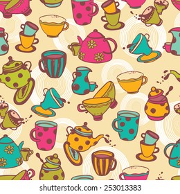seamless background with coffee and tea things, vector illustration