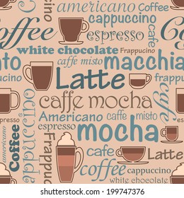 Seamless background with coffee words