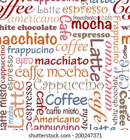 Seamless background with coffee words