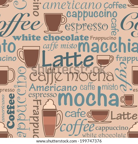 Seamless background with coffee words