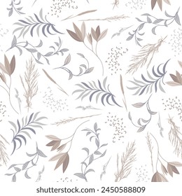 Fondo inconsútil. Collage de flores y hierbas sobre un fondo blanco. Utilice materiales impresos, carteles, artículos, Sitios web, mapas, carteles, postales, embalajes.