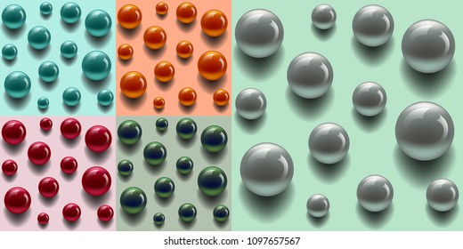 Seamless background collection-Balls color realistic on a color background solid-colored scattered on the surface, isolated vector illustration of 3D graphics.