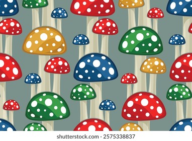 Seamless background with color forest mushrooms.