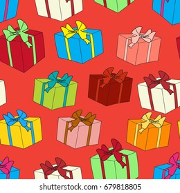 Seamless background with color gift boxes