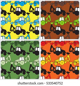 Seamless background with color images Excavator