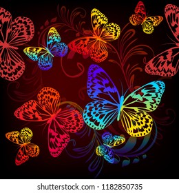 Seamless background with colored beautiful butterflies