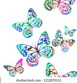 Seamless background with colored beautiful butterflies