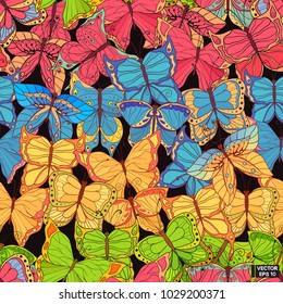 Seamless background with colored butterflies.