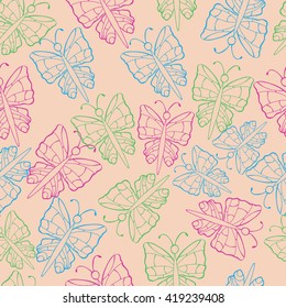 Seamless background with colored butterflies 